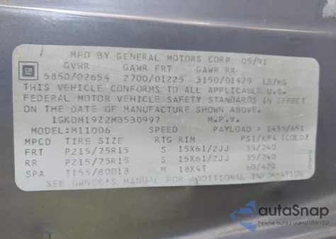 1991 GMC Safari Xt from USA, damaged, VIN 1GKDM19Z2MB530997